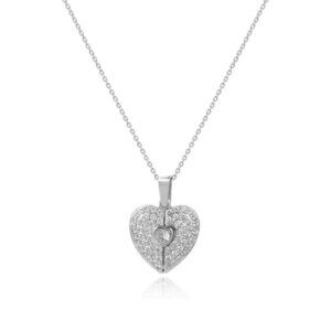 Silver Stainless Steel Angel Heart Pendant Necklace – Waterproof & Tarnish Proof